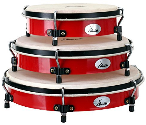 XDrum Handtrommel Rahmentrommel 3er Set - Percussionset mit Naturfellen in 8 (24cm), 10 (29cm) und 12 (34cm) Durchmesser - Tambourin ohne Schellen Inkl. Tasche