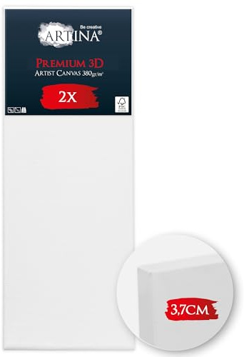 Artina 2er Set 3D Leinwand FSC® Keilrahmen verzugsfrei 3-fach vorgrundiert | 50x150cm weiß bespannt stabil 100% Baumwolle Qualität Künstlerbedarf stabilem Holz grundiert Acrylmalerei 3D Premium