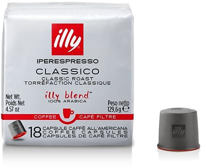 illy, Iperespresso CLASSICO Kapseln für Filterkaffee - 100 % Arabica mit Noten von Orangenblüten und Jasmin, Sanfter Geschmack und Süßer Nachgeschmack, Packung mit 18 Einzelportionen
