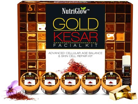 Nutriglow Gold Kesar Facial Kit for Women| 6-Pieces Skin Care/Skin Cleanup Set | Prevents From Anti Aging| 250G + 10Ml