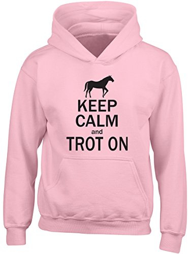 Keep Calm and Trot On Horse Riding Equestrian Kids Childrens Hooded Top Hoodie Pink