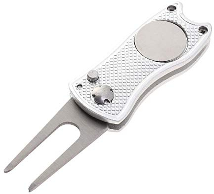 LIOOBO Golf Divot Repair Tool with Ball Marker, Stainless Steel Pitch Fork Putting Green Set with Ball Marker (Silver)