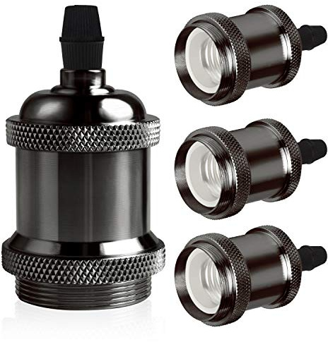 DiCUNO E26 Vintage Lamp Socket, Edison Pendant Light Socket Replacement, Antique Retro Hanging Lamp Holder for Industrial, Decorative, DIY Lighting, 600℃ Heat Resistant, 4 Packs (Color: Pearl Black)