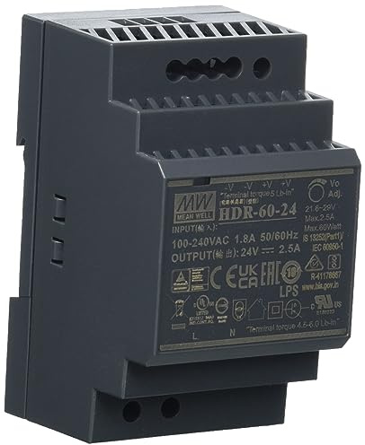 HDR-60-24 LED Netzteil Trafo Hutschienen-Netzteil (DIN-Rail) Mean Well HDR-60-24 24V/DC 60W Transformator für LED Beleuchtung, schwarz