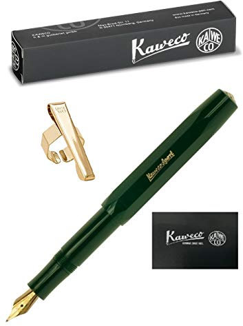 Kaweco - Sport Classic Green Pen Set - Feine Feder (F) - Achteckiger Clip Gold und Benutzerhandbuch