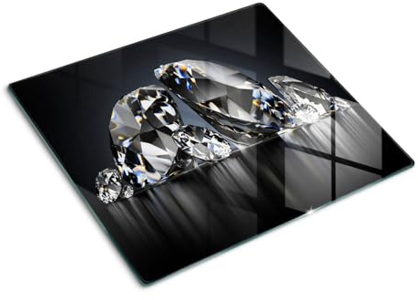Schneidbrett Glas 60x52 cm Rutschfest Silikonfüße Antibakteriell Plastikfrei Gehärtetes Glas Hitzebeständig für die Küche Dünn Glasplatte Lebensmittelecht Dekorativ - Diamanten