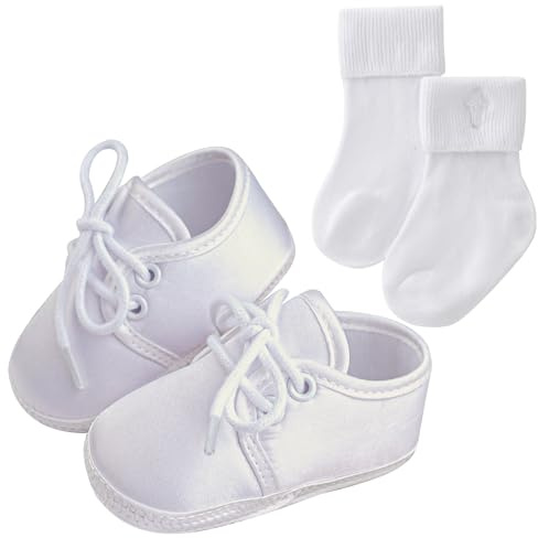 Booulfi Baby Sock Shoes White Newborn Booties Infant Baptism Shoes Socks for Baby Boy 6-9 Months Baptism Christening Easter Outfits for Boys Girl