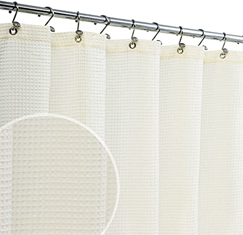 Barossa Design Tenda da doccia morbida a nido d'ape, in misto cotone a nido d'ape, tenda da doccia per bagno, hotel spa e lavabile in lavatrice, 182 x 183 cm, colore: crema