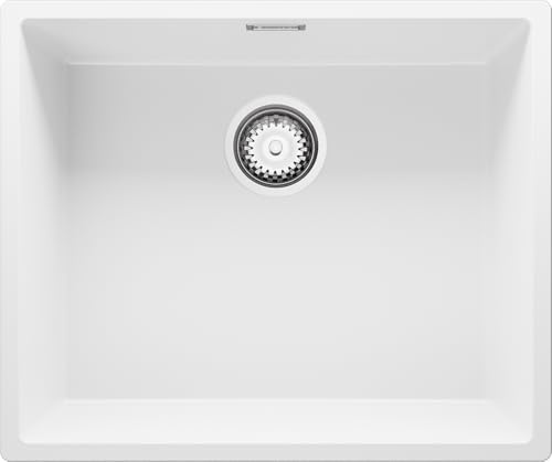 PRIMAGRAN Unterbauspüle ab 60er Unterschrank + Ablauf-Set, 56x47cm | Set: Ablauf-Set (Siphon, Ablaufgarnitur, Überlauf) + Spülbecken 1 Becken - London, Weiß