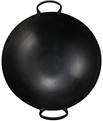 ZXFDMSWJ Wok in Ferro per Cucinare, pentola in Ferro Cinese, Wok Autentici martellati a Mano e padelle, per fornelli elettrici, a induzione e a Gas, 40 cm/ 16 Pollici