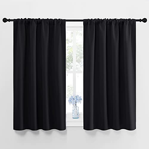 NICETOWN Black Blackout Curtains and Drapes 48 inches Long, Privacy RV Draperies for Small Windows, Thermal Insulated Curtain Panels (42 Wide, 2 Panels)