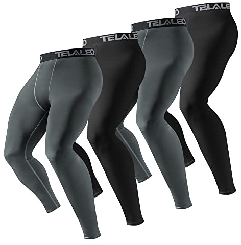 TELALEO 4 Pack Men's Compression Pants Leggings Sports Tights Athletic Baselayer Workout Running Black/Charcoal M