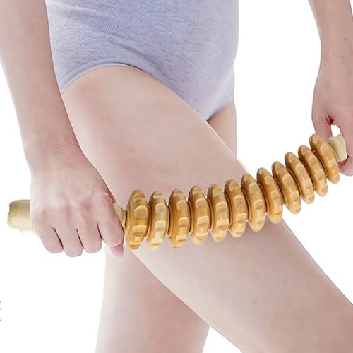 1 StüCk Massageroller Holz,RüCken MassagegeräT Holzmassagegerät Roller MassagegeräT Mit Griff,Geeignet FüR Nacken,Beine,RüCken,KöRper…