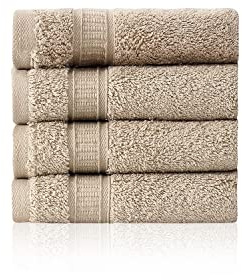 4 Piece 13” × 13” Soft Turkish Cotton Washcloths for Bathroom, Kitchen, Hotel, Spa, Gym & College Dorm | Absorbent and Super Soft Washcloth Set for Body & Face, Baby and Adults - Beige