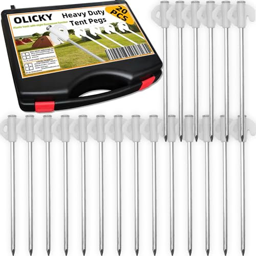 20 Stück Zeltheringe aus Stahl mit Box, 20cm / 7.88 Metall Vorzelt Heringe Camping Erdnägel Häringe Zelt Bodenanker für Böden