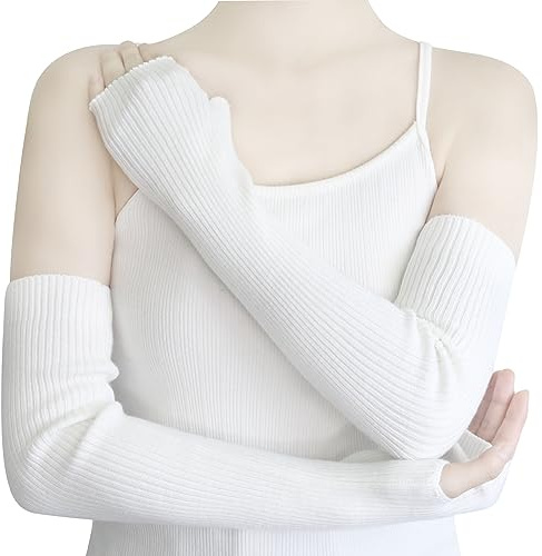 YATANAM Wool Blended Wrist Warmers Warm Fingerless Gloves Knit Soft Arm Warmers Sleeves Typing Mittens for Women (19.7''/50cm, A-white)
