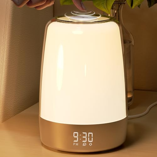 Vicsoon Veilleuse tactile avec simulation de lever du soleil, lampe de chambre d'enfant, pour enfants, dormeurs lourds, chambre à coucher, aide au sommeil, lumière du jour, 6 couleurs, 5 sons