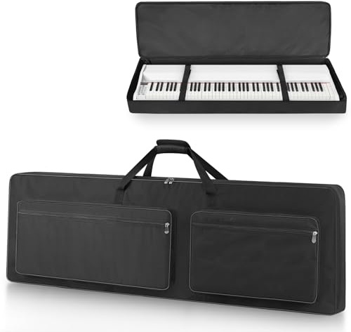 XIDIHF Keyboard-Tasche mit 88 Tasten, 130 x 18 x 37 cm, tragbare gepolsterte Klaviertasche, Keyboard-Gigbag mit Griffen und verstellbaren Schultergurten mit 4 Taschen für Tastatur-Zubehör, Schwarz