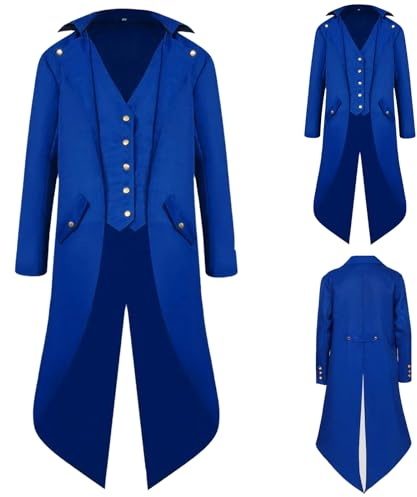 NFAOEGJ Men Medieval Tailcoat Steampunk Victorian Costume | Mens Medieval Gothic Vintage Jacket Halloween Costum