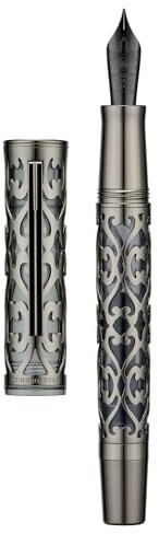 HONG DIAN D1 Soft Extra Fine Nib Piston Fountain Pen Matte Black Hollow Skeleton and Resin with Metal Case Set