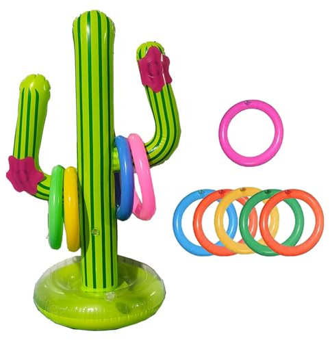 MIVAIUN 7 Pieces Cactus Ring Toss Game Set Inflatable Cactus,inflatable party props,Target throwing toy,Indoor Outdoor Toys Gift for Kids Family,for Hawaii Party Decor Swimming Pool Toy (7 Pcs)