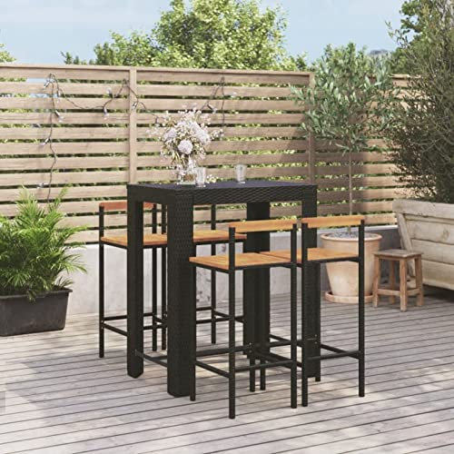 ShCuShan 5-TLG. Gartenbar-Set Bartisch FüR Zu Hause Bistrotisch Mit StüHlen Outdoor Bartisch Outdoor Stehtisch Garten Schwarz Poly Rattan & Massivholz Akazie 3187712