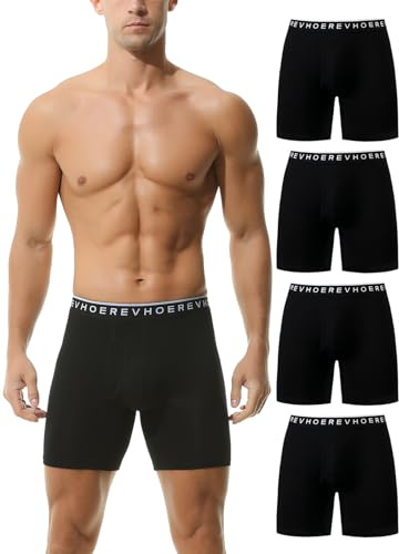 HOEREV Pack of 4, Biancheria Intima a Gamba Lunga da Uomo Boxer Comodi e Traspiranti,Nero,3XL