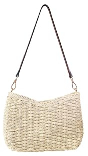 Ulisty Damen Kleine Gewebte Strohtasche Mini Sommer Strandtasche Bohemian Urlaub Umschlag Beutel Chic Unterarm Schulter Handtasche beige