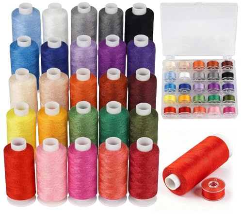 Agoer 50pcs Sewing Thread Bobbins Kit, 25 Colors 450 Yards Threads Prewound Bobbins for Sewing Machine, Thread for Hand Stitching & Quilting, Polyester Threads for Brother Singer Janome Machine