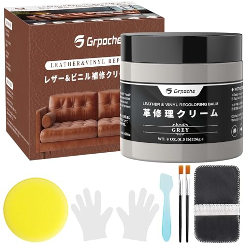 Kit Reparation Cuir, 200g Teinture Cuir Gris, Kit De Crème De Réparation du Cuir Réparer Les éraflures et la Décoloration sur Canapés Sièges d'auto, Chaussures et Selles