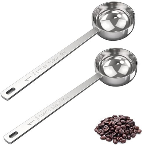 tiokin 2Pcs 1 Esslöffel Kaffee Schaufel, 15 ml Edelstahl Kaffee Messlöffel, langer Griff Kaffee Messlöffel Löffel für gemahlenen Kaffee, loser Tee, Milch Brewin und Pulver