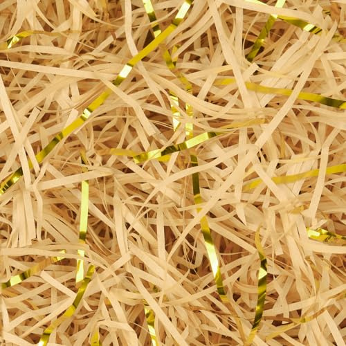HXJDAM 300g Füllmaterial Geschenk Braun und Gold, Geschreddetes Papier Für Pakete und Boxen
