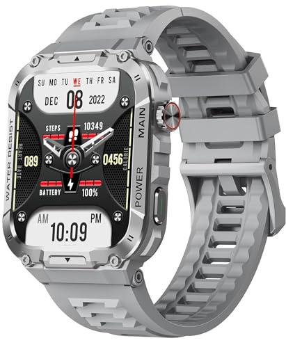 Military Smart Watch for Men with Call Function,Fitness Smart Watch for Android Phones and iPhone,Waterproof Fitness Tracker with Blood Oxygen/Heart Rate/Sleep/100+ Sport Modes, Watches for Men (Gray)