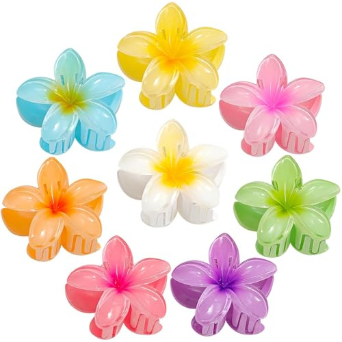 Lot de 8 pinces à cheveux en forme de fleur de plumeria - Jolies pinces à cheveux en forme de fleur - Pour femmes et filles