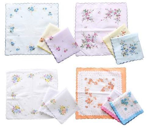 XDGBGFN 12 Stück Baumwolle Taschentücher Bedruckte Ausgefallene Mehrfarbig für Hochzeitsfeiern Alltagsgebrauch