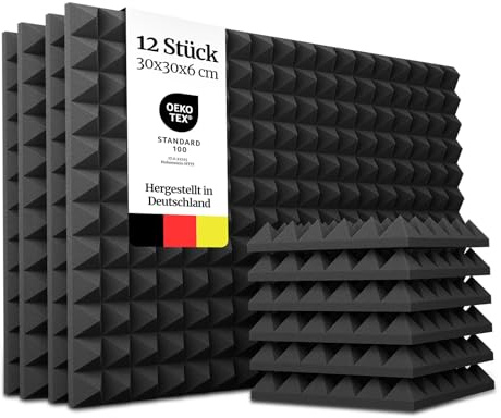 PolySound Pyramidenschaumstoff - Profi-Akustikpaneele für Studio, Podcast & Heimkino - effektive Schallabsorption & Schalldämmung - 12 Stück 30x30x6cm - Schwarz