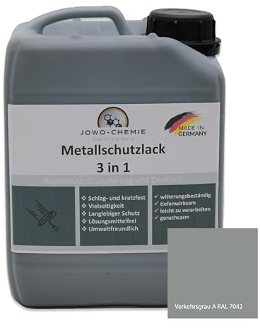 Vernice protettiva per metallo (2,5 kg), 3 in 1, protezione duratura e alta resistenza, soluzione completa per la protezione e la finitura di superfici metalliche (grigio traffico A)