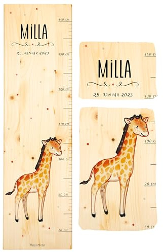 Muckelmeister Messlatte Kinder aus Holz personalisert 80-140cm - Giraffe | Muckelfreunde, 70x20x2cm Kinderzimmer Deko, Geschenke zur Geburt, Maßband Kinder Wand, Geschenkidee Kleinkind