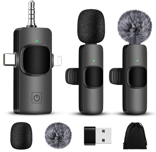 Adiwo Kabelloses Lavalier Mikrofonm, 4 in 1 Mini Mikrofon, kompatibel mit iPhone/iPad/Android-Handy/Laptop, für Videoaufnahmen, Vlog, YouTube & TikTok,Wireless Ansteckmikrofon Rauschunterdrückung