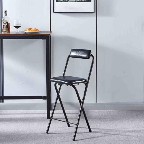 YHDMDQ Sgabello da Bar Pieghevole Portatile per La Colazione, Comodo Richiudibile Sgabello Alto con Schienale, Rotondo Imbottito Sedia Pieghevoli per Sala Giochi da Cucina(Black,55cm/22in)
