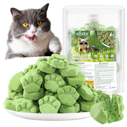 50g Katzengras Snacks, Gefriergetrocknet Snacks für Katzen, Katzengras Fertig Gewachsen für die Zahnpflege, Katzengrasstäbchen Haarknäuel Entfernen