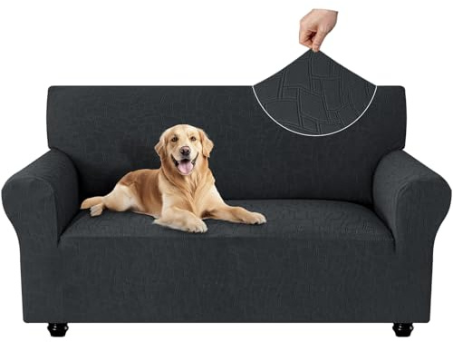 Ystyle Stretch Sofa Überzug mit Armlehne 2 Sitzer, Dunkelgrau | Waschbar Sofabezug , Couch Überzug Kratzfest, Sofaschoner rutschfest, Couch Cover für Katze Hunde, Sofa Cover