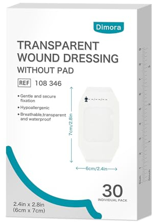 Dimora Transparent Film Dressing 6 cm x 7 cm, 30 pcs, Clear Bandage Tape for Wound Care, Adhesive Post Surgical Cover Pad，for IV Shield, Tattoo Aftercare, Shower Protector