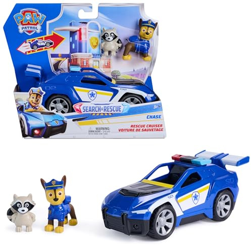Paw Patrol Patrulla Canina - Pack Coche de Policía de Rescate Search & Rescue Figura de Chase y Mapache - Patrulla Canina Juguetes - Regalo Niño 3 Años + - Juguetes Niños 3 Años +