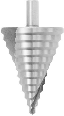 Stufenbohrer 6-60mm Titanbeschichtet HSS Co DIN338 - Profi Spiralbohrer mit Dreikantschaft 11,5mm für Metall/Holz/Kunststoff, Doppelspiralnut & Splitterfrei -12 Stufen