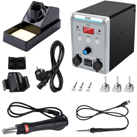 Uadme Station de Soudage, 2 en 1 Fer a Souder 700W, 100~500°C Température Réglable 8586 Kit Station Air Chaud, pour le Électronique, le Projet de Bricolage, les Retouch