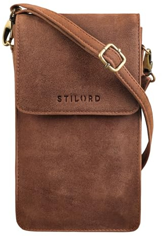 STILORD Imola Echtleder Handytasche 7 Zoll Damen Herren Vintage Umhängetasche Brustbeutel Leder Damen Herren Unisex Crossbody Bag Farbe:Messina - braun