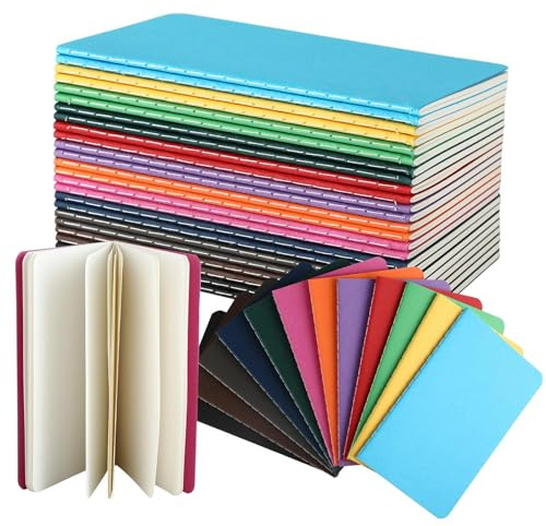 wenrescry Notizheft A6 – 24 Stück Kleine Notizbücher, 48 Seiten, 12 Farben, Kraftpapier Einband, Mini Hefte für Schule, Büro, Kinder, Reisen, Tagebuch