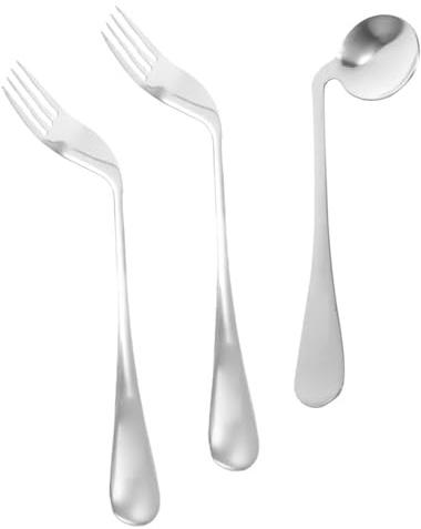WEKADRIN Cubiertos Angulados de Acero Inoxidable para Alimentación Autónoma Cuchara y Tenedor Ergonómicos para Ancianos con Movilidad Reducida Utensilios Adaptativos para Facilitar la