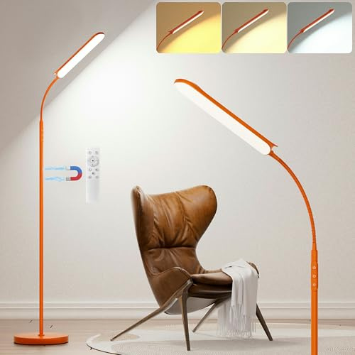 Yikuneng 18W 1800LM Stehlampe LED Dimmbar, Sofa Leselampe mit 4 Farbtemperatur, Fernbedienung und Touch Steuerung, 1H Timer, Modern Stehleuchte für Wohnzimmer Schlafzimmer Büro, Orange